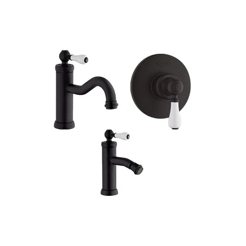 Set Rubinetti Jacuzzi per lavabo e bidet senza scarico e doccia incasso serie Tosca yo nero opaco