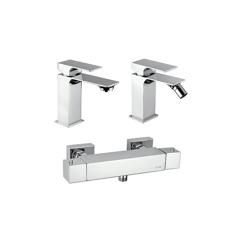 Piralla - Set Rubinetti per lavabo e bidet con scarico automatico e doccia esterno serie Artic cromato