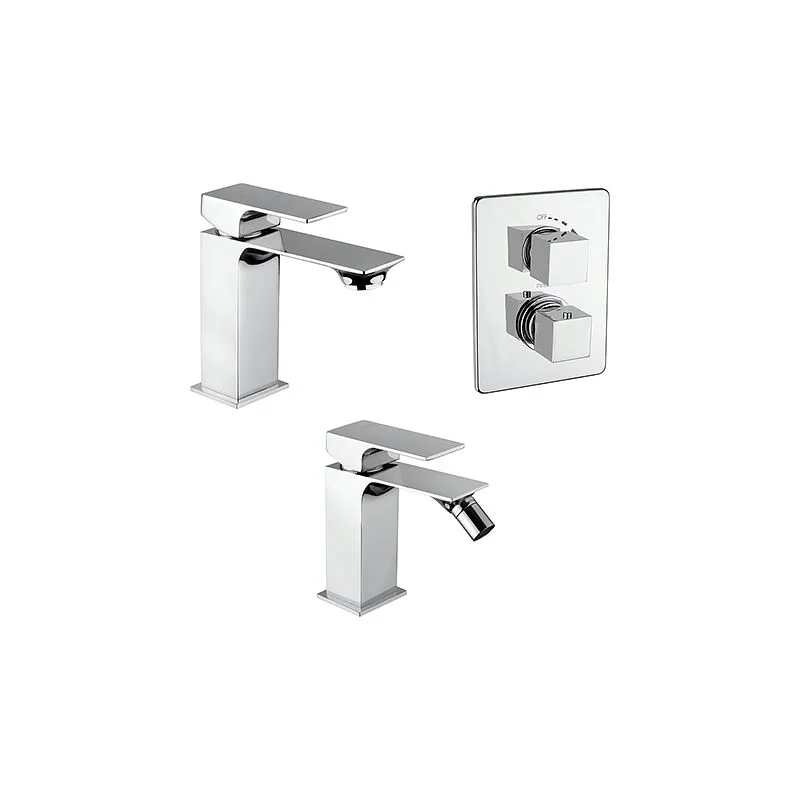 Set Rubinetti Piralla per lavabo e bidet con scarico automatico e doccia incasso serie Artic cromato