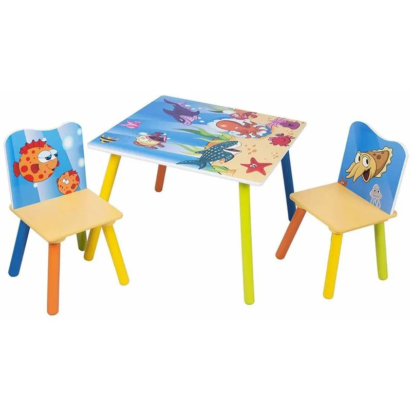 Set Mobili Tavolo e Sedie per Bambini Gioco Tavolino con 2 Sgabelli Oceano - Woltu