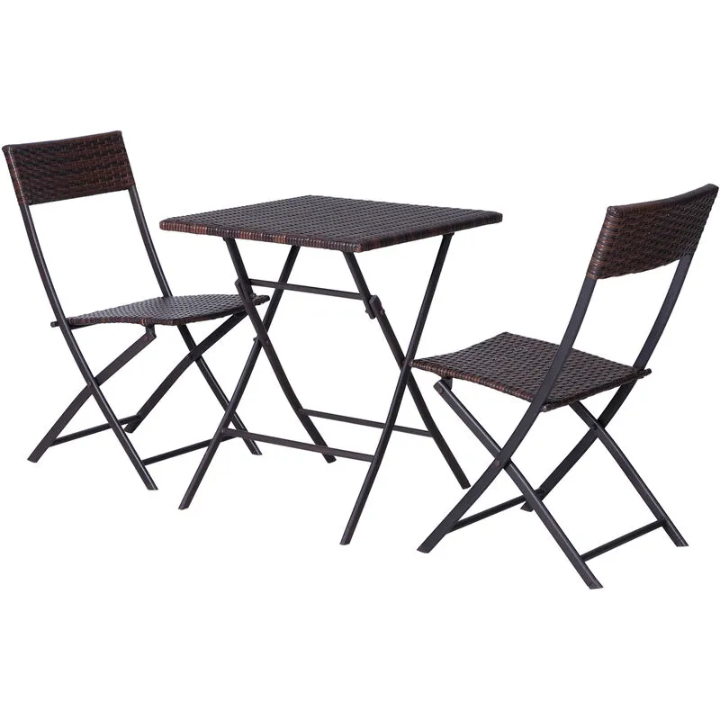 Set Tavolino e 2 Sedie Pieghevoli da Giardino in Rattan Sintetico Marrone