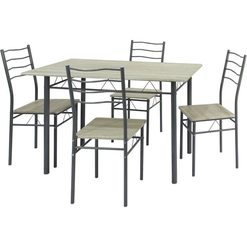 Set Tavolo e 4 sedie da Pranzo Lima Rovere/Grigio, Tavolo 110 cm x 70 cm x 76 cm, Struttura in Metallo