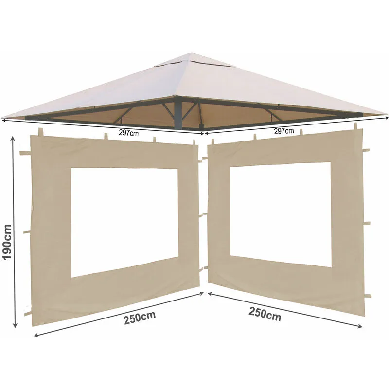 Set tetto di ricambio e 2 pannelli laterali con finestra pe per gazebo da giardino 3x3m Beige