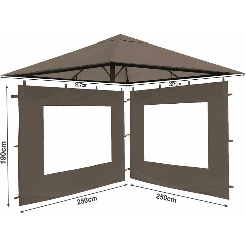 Set Tetto di ricambio e 2 parti laterali per padiglione da giardino 3x3m Taupe / Beige Grey ral 7006 Copertura di ricambio per padiglione antico