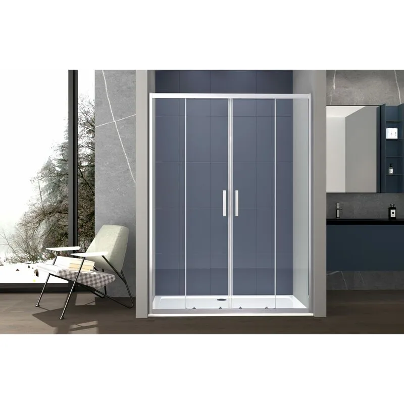  - Box doccia a nicchia 180 cm porta scorrevole apertura centrale H195 cm lisa Cromato