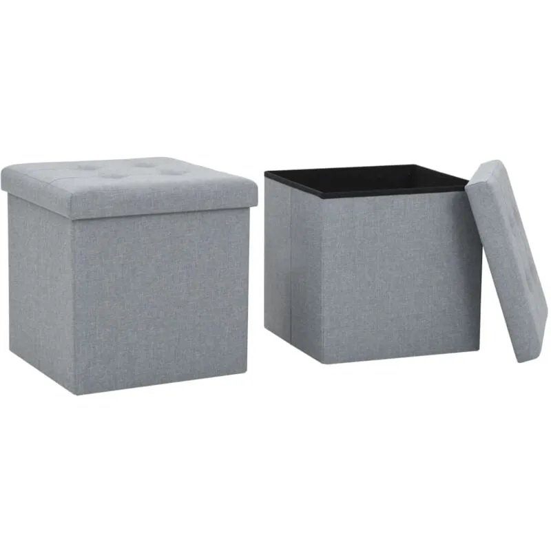 Pouf Pieghevoli con Contenitore 2pz Grigio Chiaro in Simil Lino - Vidaxl