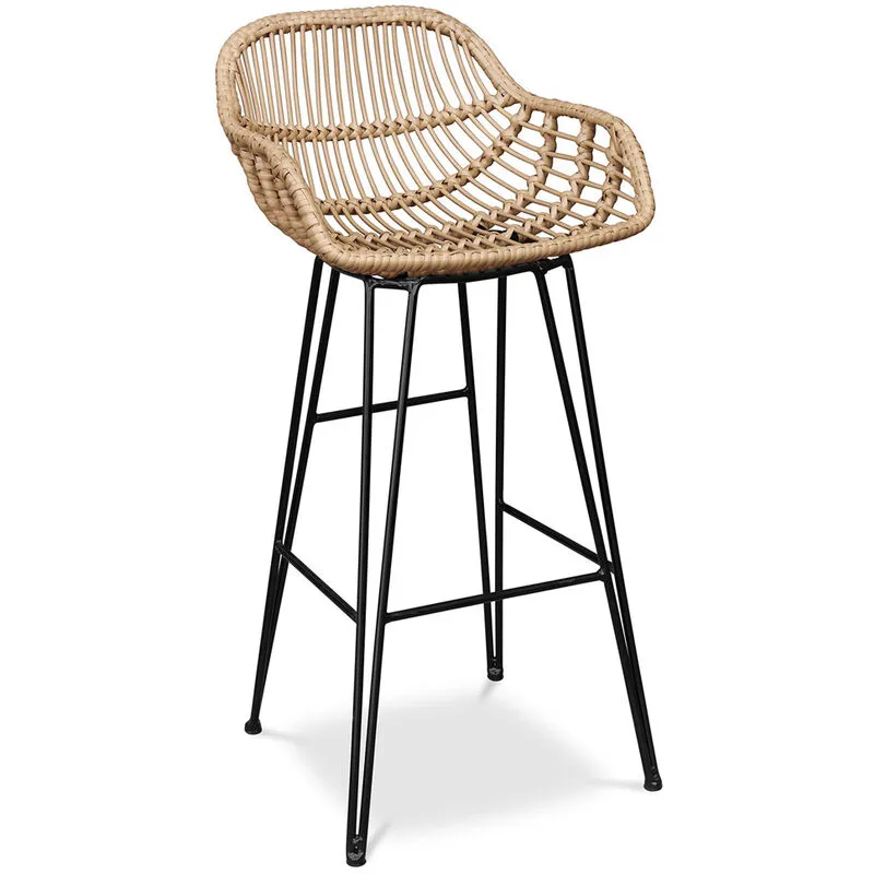 Sgabello da bar in rattan con braccioli - Stile Boho Bali - 75cm - Many