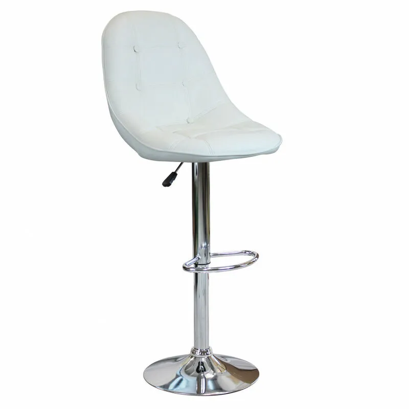 Sgabello in acciaio e ecopelle da interno bar con altezza regolabile Silver Round - White