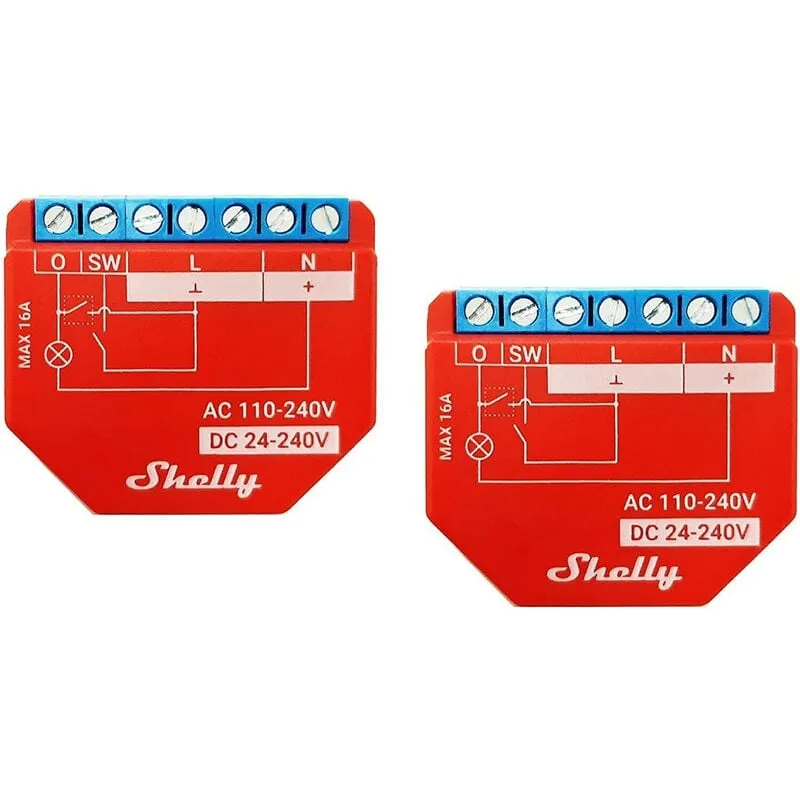 Shelly - plus 1 pm Confezione da 2 pezzi dispositivo Bluetooth e Wi-Fi per Automazione Domestica dei Dispositivi Elettrici, rosso & Plus 2PM