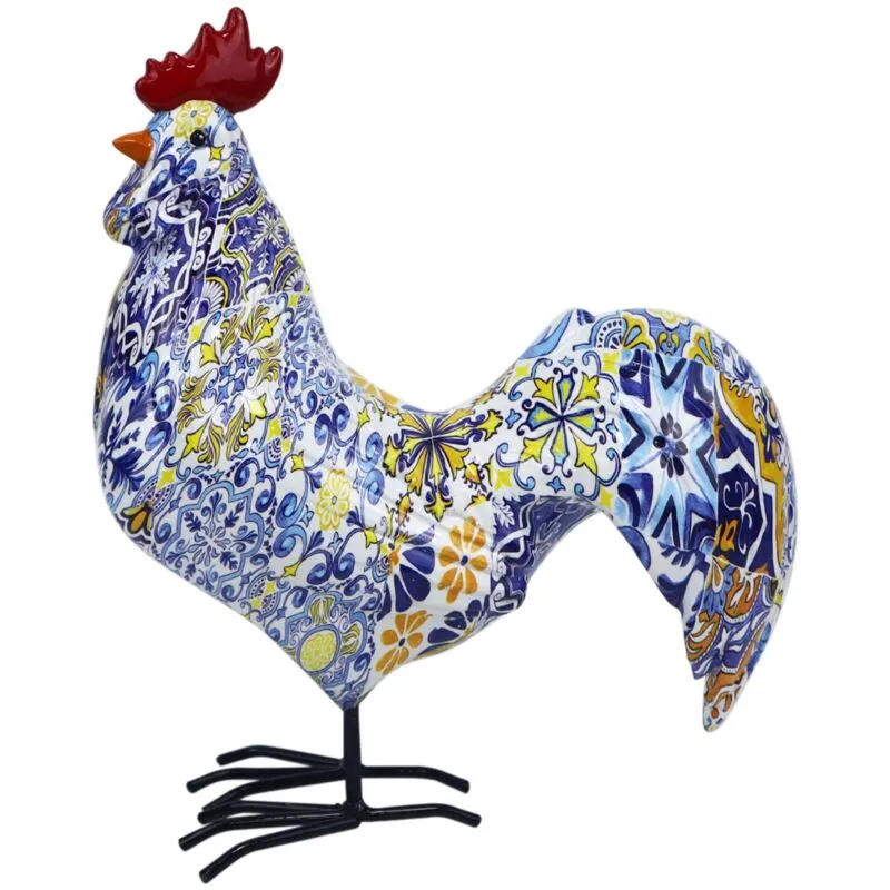 Statuetta decorativa con gallo per casa e giardino, design unico e colorato