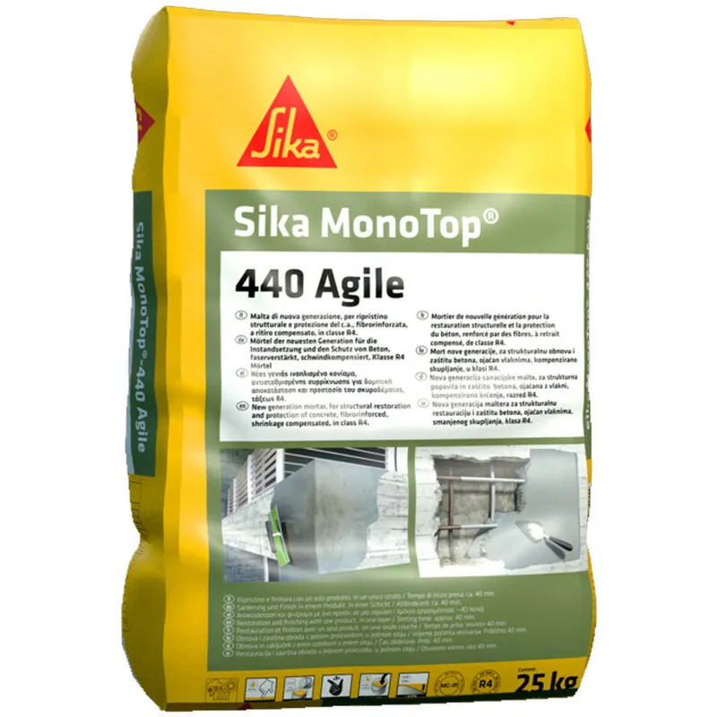 Sika - monotop 440 agile - malta presa semi-rapida fibrorinforzata per ripristino riparazione elementi strutturali - 25 kg