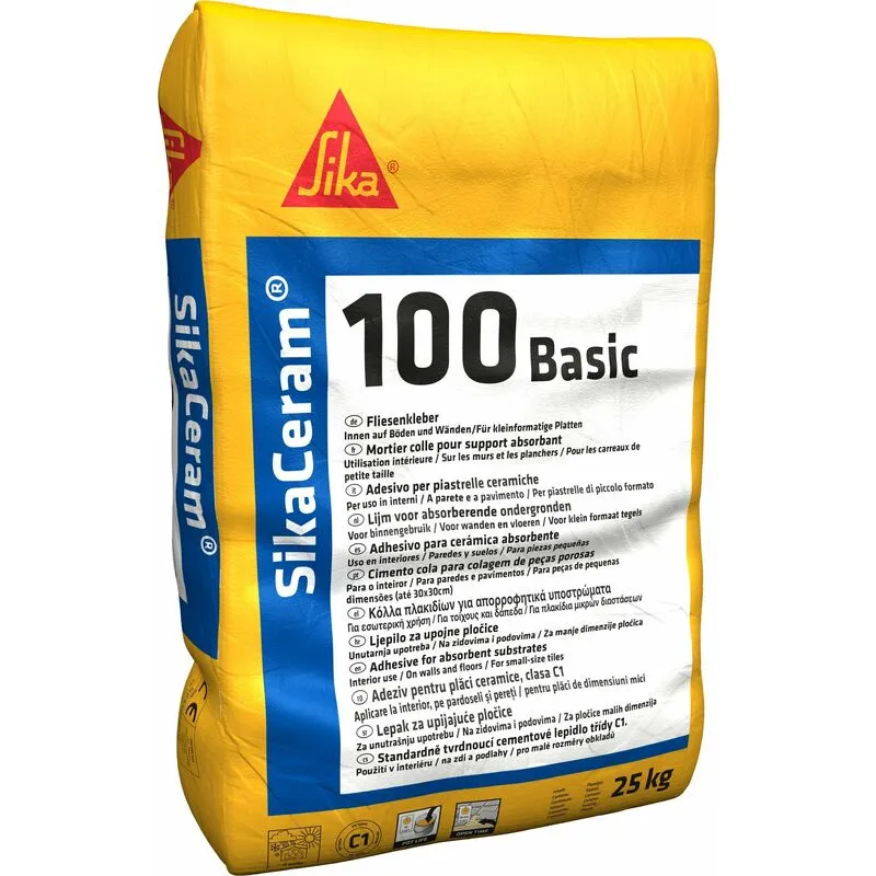 Sika - Ceram 100 Basic, Grigio - Adesivo in polvere per piastrelle ceramiche, pavimenti industriali e piscine - Altamente aderente - 25 kg