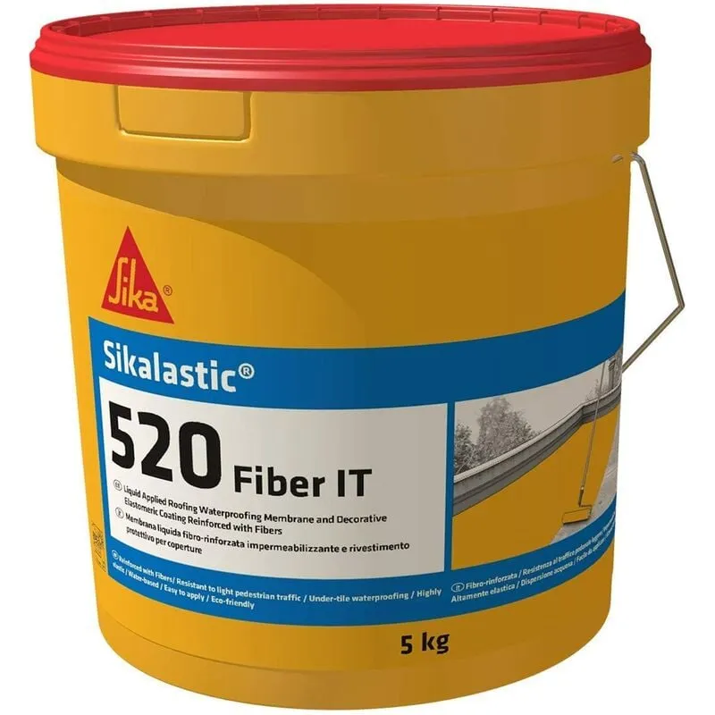 Lastic-520 Fiber it, Rosso - Membrana liquida impermeabilizzante - Rivestimento decorativo elastomerico - Resistente ai raggi uv - 5kg - Sika