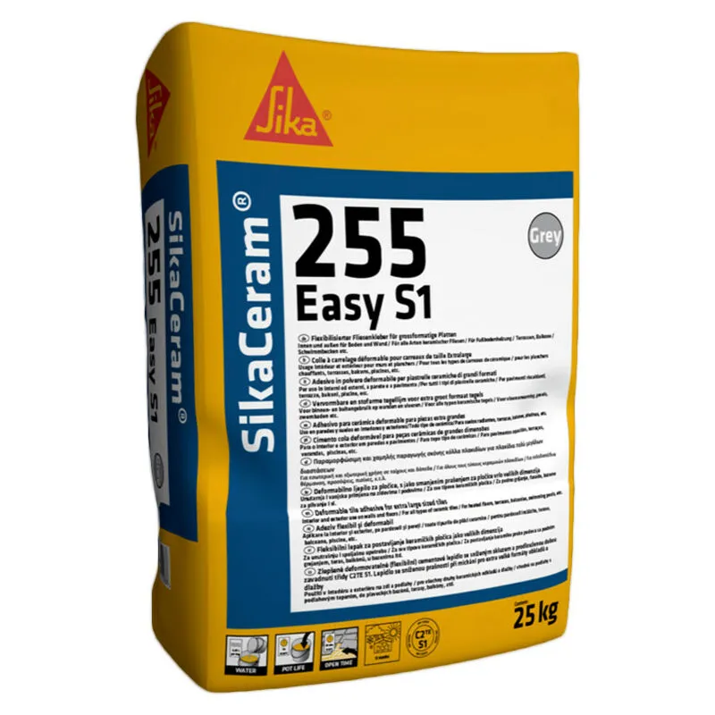 Sika - CERAM-255 easy S1 - adesivo in polvere deformabile 25KG colore grigio per piastrelle ceramiche di grandi formati