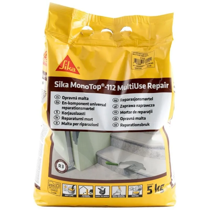 Sika - Monotop 112 MultiUse Repair, Grigio - Malta monocomponente per il ripristino del calcestruzzo - Pronta all'uso - Sacchi da 5kg