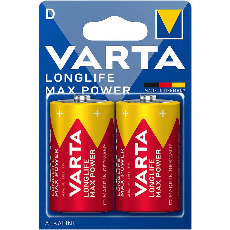 Pile varta long life max power d - lr20 (confezione 2 unità) ø34,2x61,5mm