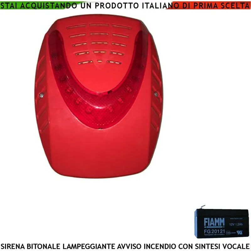 Securvera - sirena elettronica lampeggiante rossa esterna segnala allarme incendio batteria 12 v 1,2 ah alimentata 24 vcc sottocoperchio antischiuma