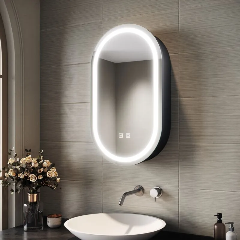 Sirhona - Specchi luminosi per bagno Armadio a specchio ovale a led con presa per rasoio 40×70cm Funzione antiappannamento e 3 modalità di