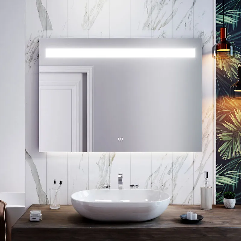 Sirhona - Specchio da Bagno Illuminato a led, Specchio da Parete da Bagno 1000 x 700 mm con Touch Control e Anti Appannamento, Impermeabile IP44