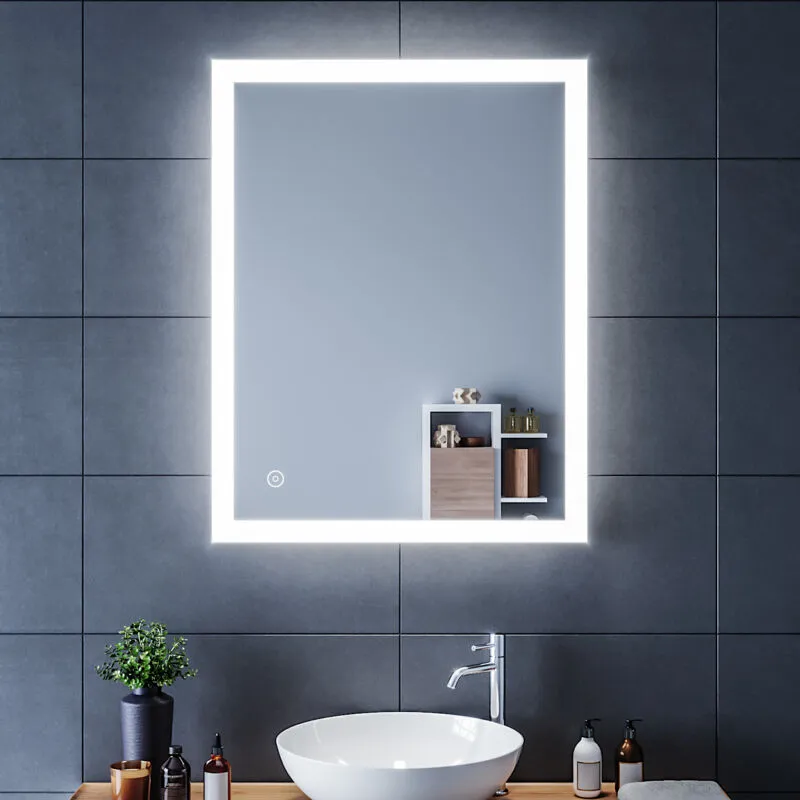  90x70cm Specchio da Bagno Luce LED Specchio Bagno Illuminato con Touch Control e Anti Appannamento Semplicità Specchio da Parete Impermeabile