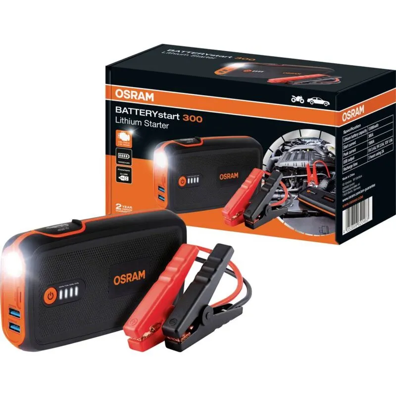 OSRAM Sistema di accensione rapido BATTERYstart 300 OBSL300 Corrente davviamento ausiliaria (12 V)=300 A 2 x presa USB