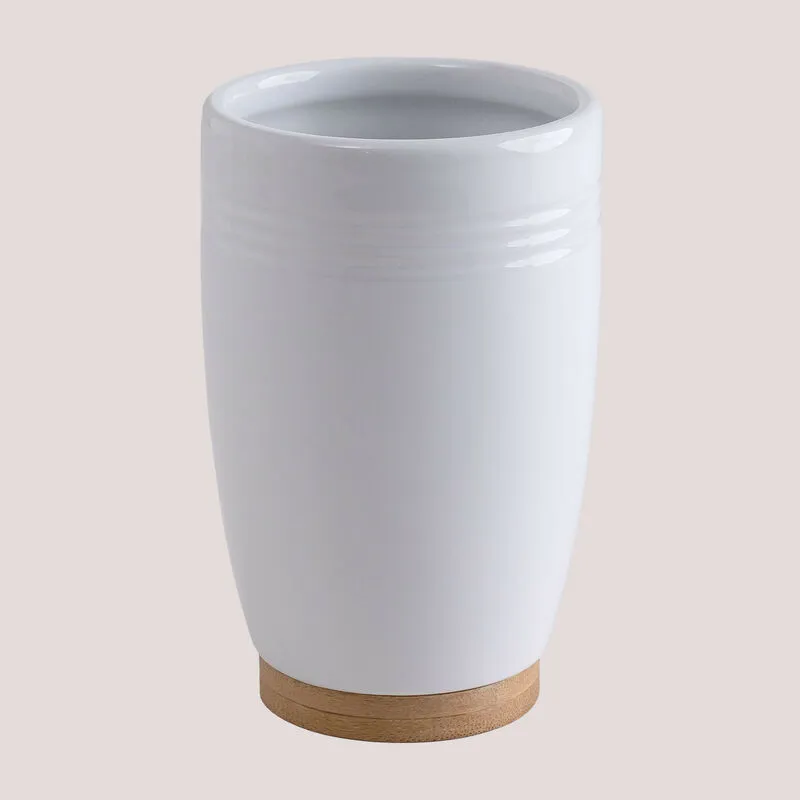  Portaspazzolino in ceramica e bambù Perkyn Bianco - Bianco Ø8 cm