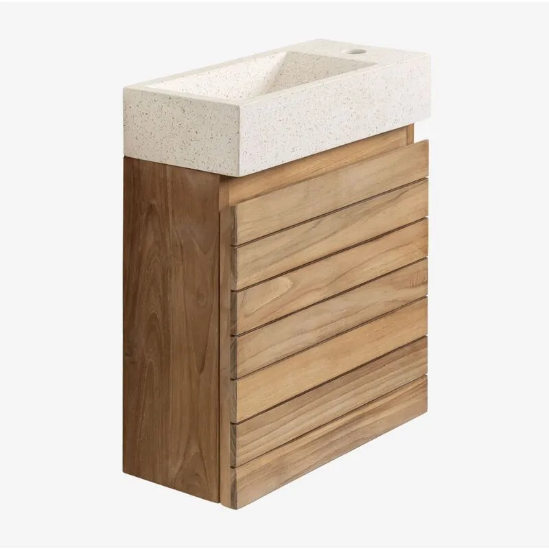 Sklum - Set Arredo Bagno in Legno Teak con Lavabo Integrato in Cemento Napier