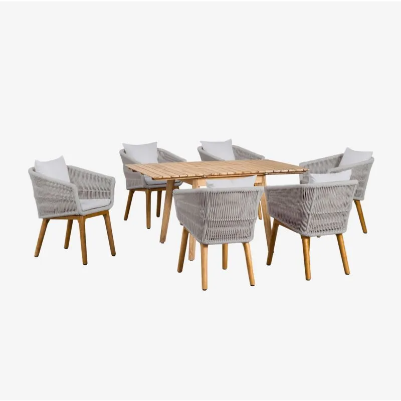 Sklum - Set tavolo allungabile in legno (90-150x90 cm) Naele e 6 sedie da pranzo Barker Grigio Ghiaccio