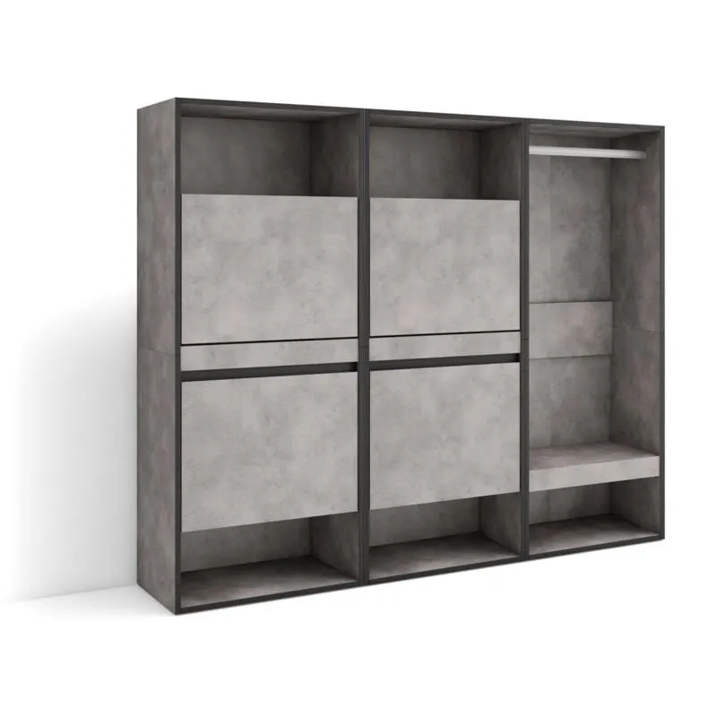 Scarpiera, Mobile Salvaspazio, 180x145x35 cm, Camera da letto, stanza, Armadio Aperto, Stile moderno, Grigio Cemento - Skraut Home