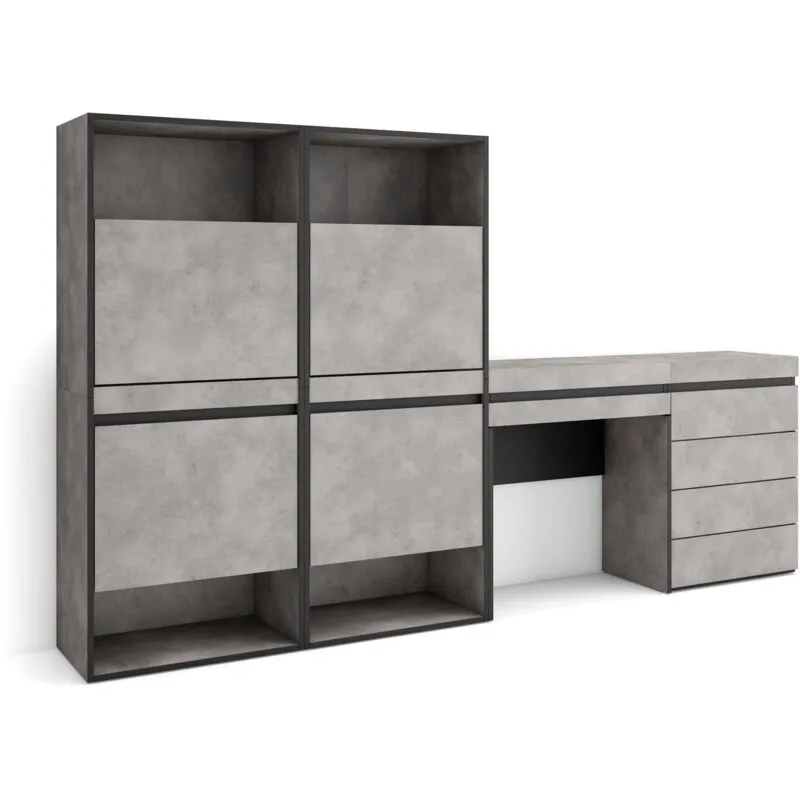 Scarpiera, Mobile Salvaspazio, 247x145x35 cm, Camera da letto, stanza, Cassettiera, Tavolo da toeletta, Stile moderno, Grigio Cemento - Skraut Home