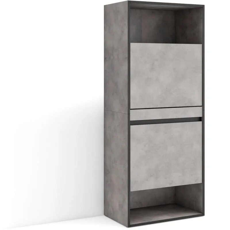 Scarpiera, Mobile Salvaspazio, 60x145x35 cm, Camera da letto, stanza, Armadio, Stile moderno, Grigio Cemento - Skraut Home