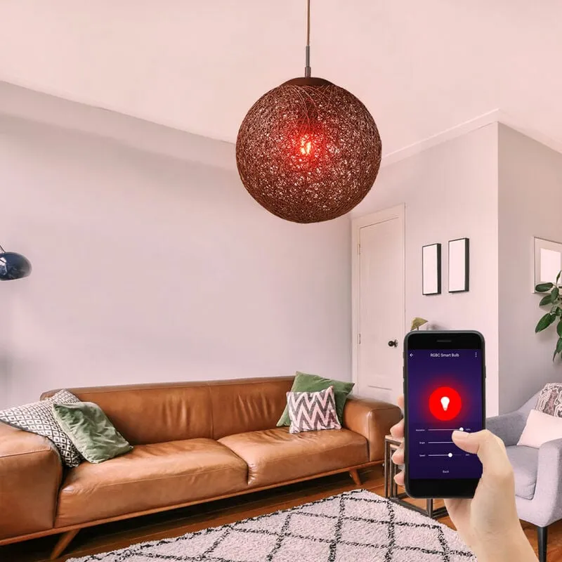 Etc-shop - Lampada a sospensione da soffitto in rattan Smart Home Alexa Google App Luce dimmerabile in un set che include lampadine a led rgb