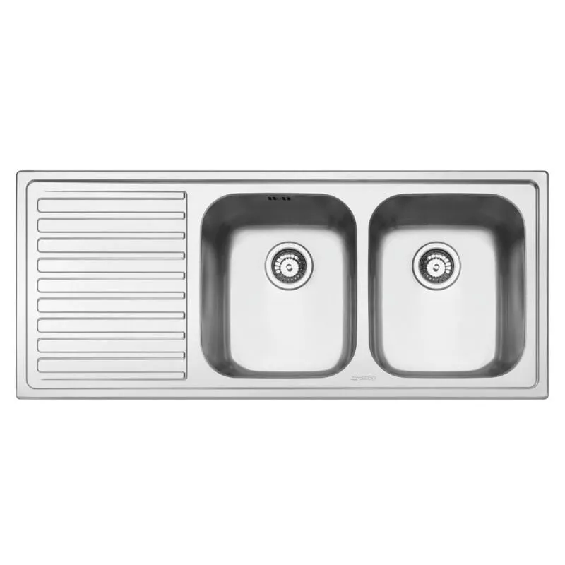 Lavello incasso 2 vasche e gocciolatoio sinistro 116x50  LM116S2 inox