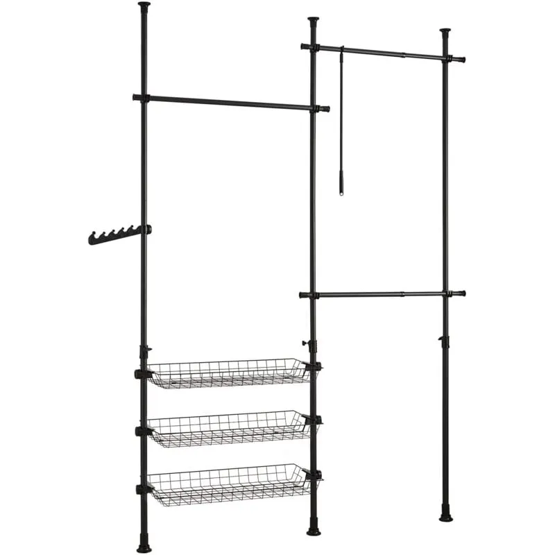 Cabina Armadio Guardaroba Componibile Appendiabiti a Terra Nero KLS03-SCH Sobuy