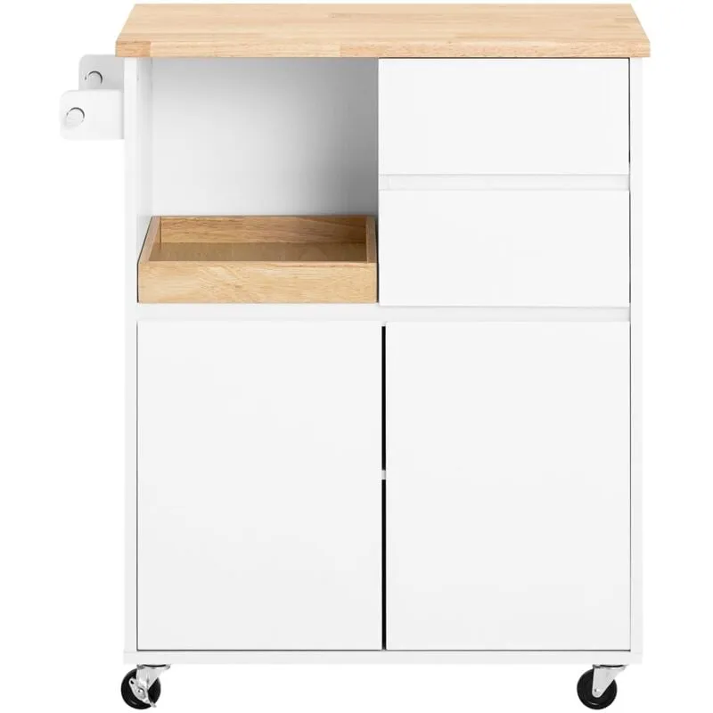 Carrello cucina con 2 cassetti e 2 ante Carrello multiuso Bianco 72x40x84cm FKW123-WN - Sobuy