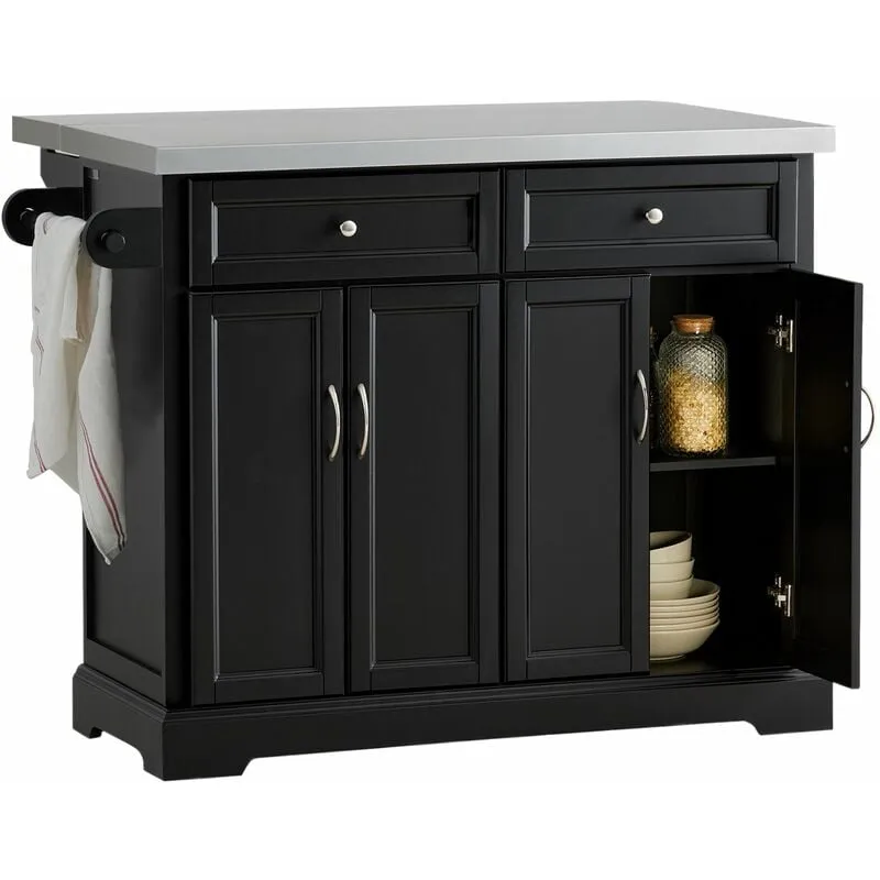 Carrello Cucina Credenza Cucina Mobile Cucina Bianco Con Route Piano Allungabile Nero FKW71-SCH - Sobuy