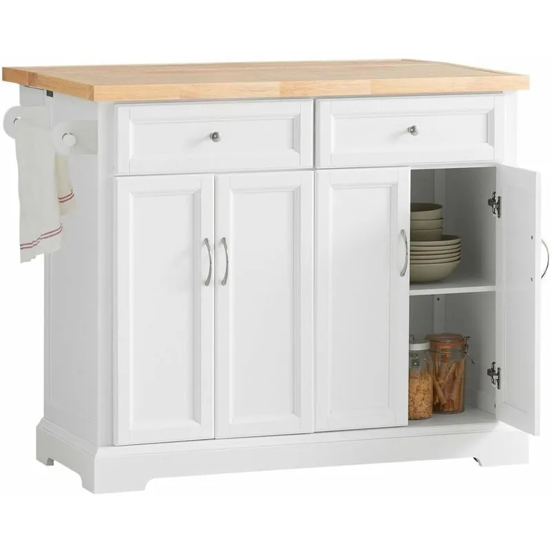 Sobuy - Carrello Cucina Credenza Cucina Mobile Cucina Bianco Con Route Piano Allungabile Bianco FKW71-WN