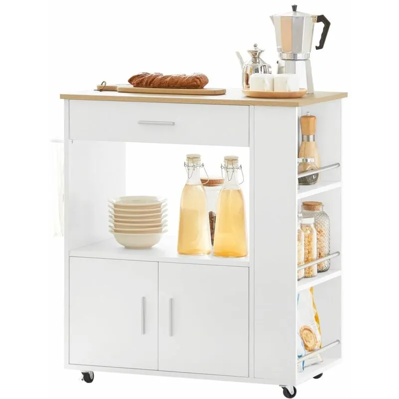 Carrello da cucina legno Mobiletto cucina salvaspazio con cassetto e armadietto 82x46x88 cm Bianco FKW113-WN Sobuy