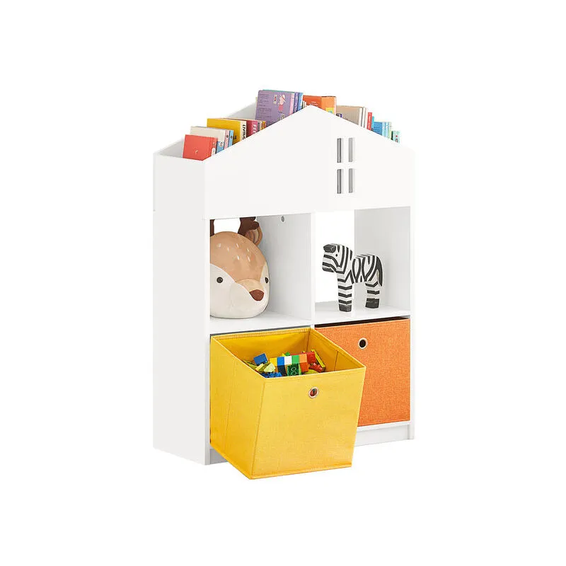 Libreria per bambini Scaffale per bambini con 2 scatole in tessuto Organizer per giocattoli Bianco KMB49-W - Sobuy