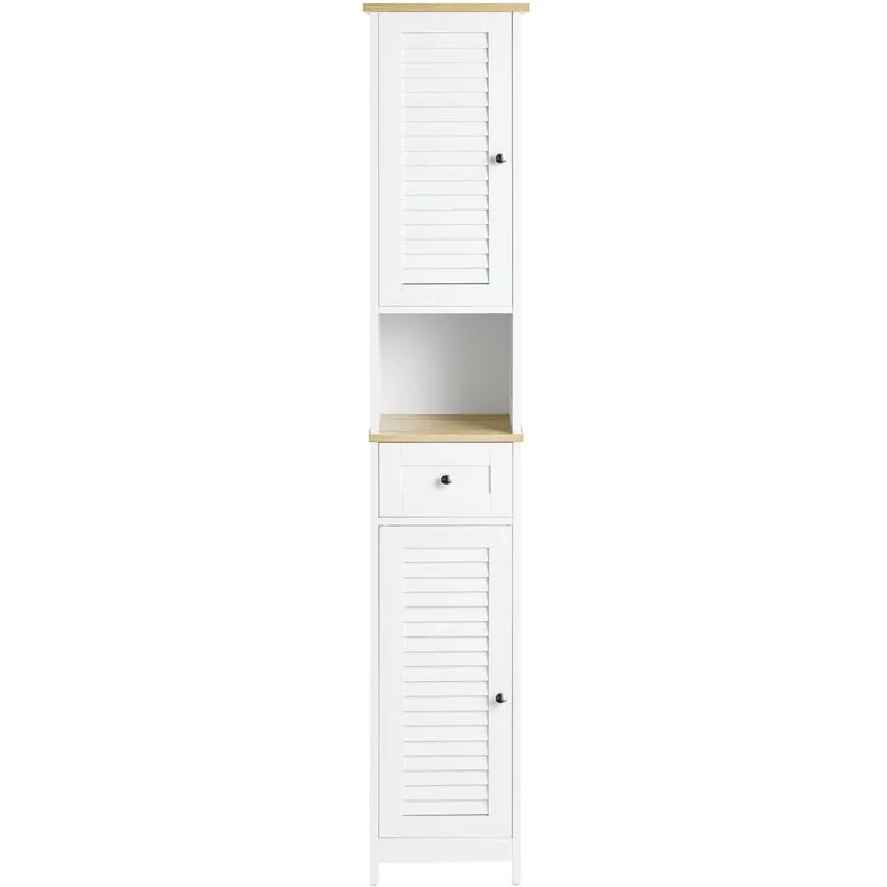 Mobile a colonna bagno salvaspazio Bianco Con Cassetti Bianco-Naturale L32A170P30 cm, FRG236-WN - Sobuy