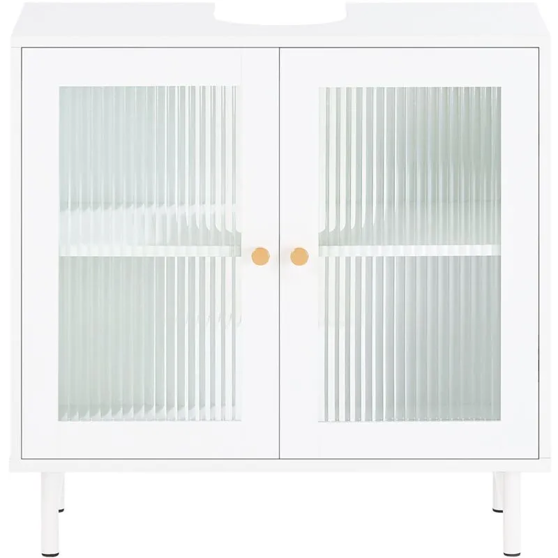 Sobuy - Mobile sottolavabo con ante in vetro Mobile bagno Mobile sottolavabo Bianco 60x30x58cm BZR115-II-W