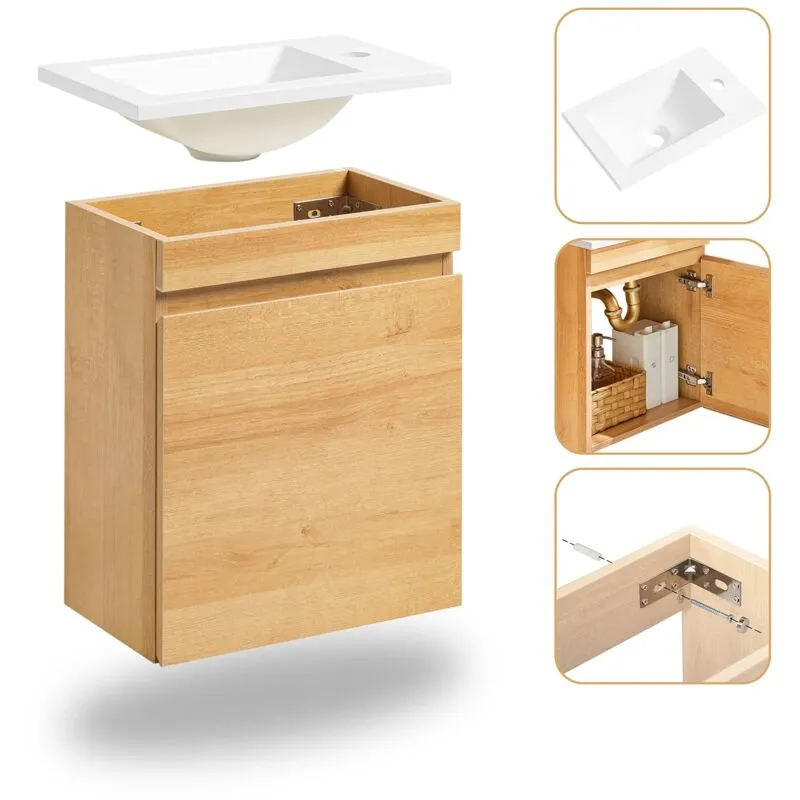 Mobili da bagno sospeso Mobile lavabo con 1 anta Naturale 41x25x52cm BZR169-N - Sobuy