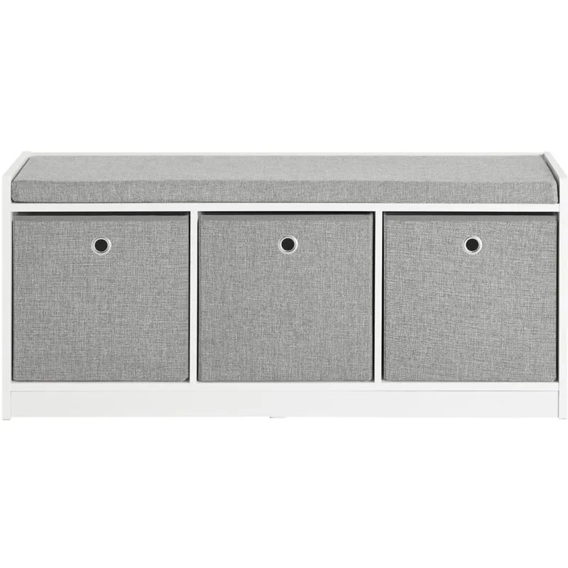 Panca scarpiera Cassapanca da Interno Mobile Bagno con 3 cesti Bianco e Grigio L102P32A45cm FSR65-DG - Sobuy