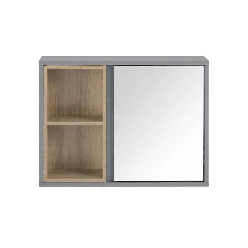 Sobuy - Pensile bagno con specchio Mobile salvaspazio Armadietto bagno da parete 60x20x45cm Grigio BZR149-DG