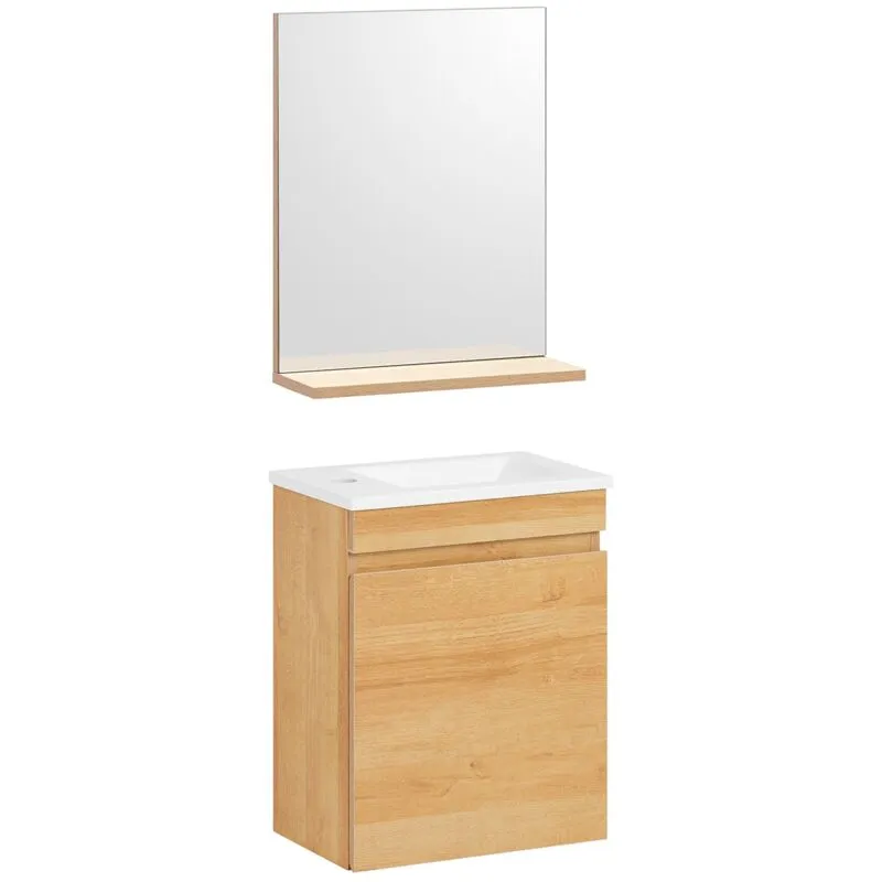 Set arredo da bagno Specchio a parete+ Mobile lavabo Naturale BZR169-SET - Sobuy