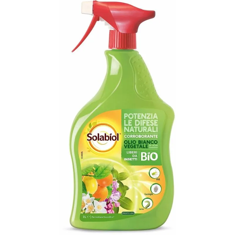 Solabiol - Olio Bianco Vegetale di soia Pronto Uso. Potenziatore delle difese delle piante da attacchi degli insetti come afidi, cocciniglia. 1 lt