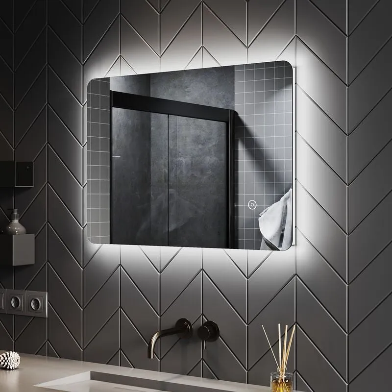 Specchio da Bagno Illuminato a led Specchio da Parete da Bagno Moderno Bianco Freddo Impermeabile IP44 a Risparmio Energetico 70 x 50cm - Sonni