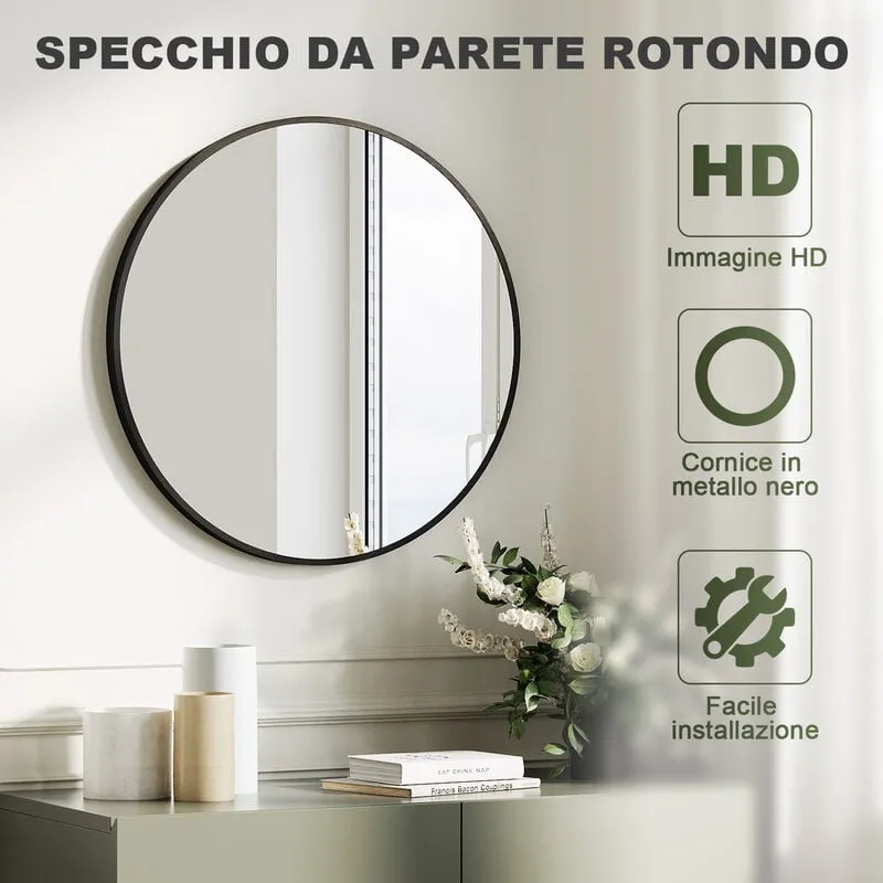  Specchio da bagno rotondo con struttura in alluminio nero dal design semplice e luminoso specchio rotondo 60x60cm