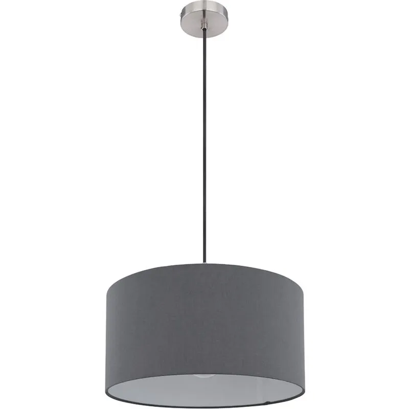  - Lampada a sospensione plafoniera zona pranzo lampada a sospensione paralume in tessuto tondo antracite, tessuto metallico, 1x E27, PxH 40x140