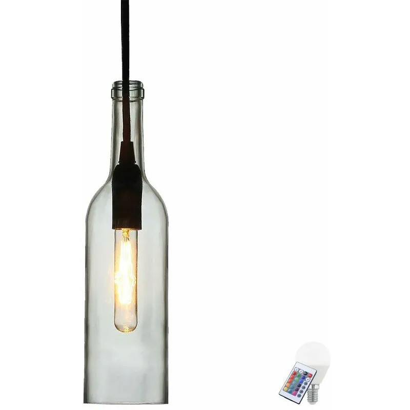 Etc-shop - Lampada a sospensione a soffitto camera da letto telecomando dimmer bottiglia di vetro in un set di lampadine led rgb